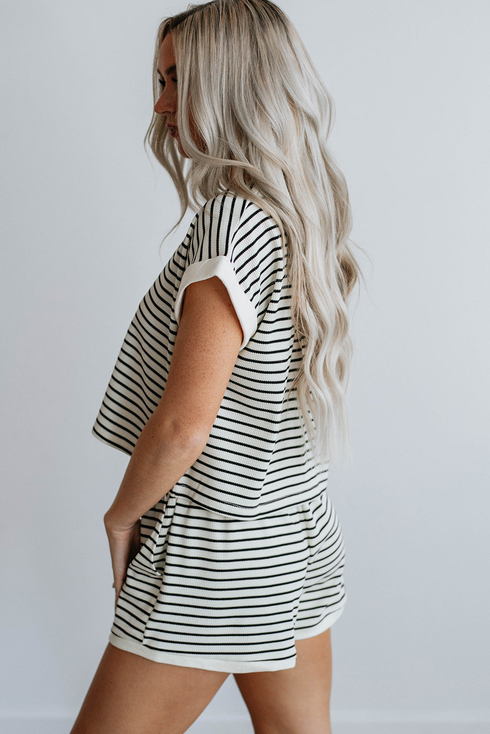 Stripe Contrast Edge Tee & Short Set
