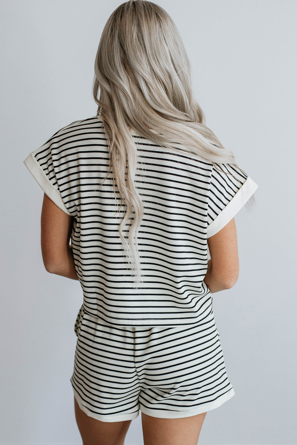 Stripe Contrast Edge Tee & Short Set