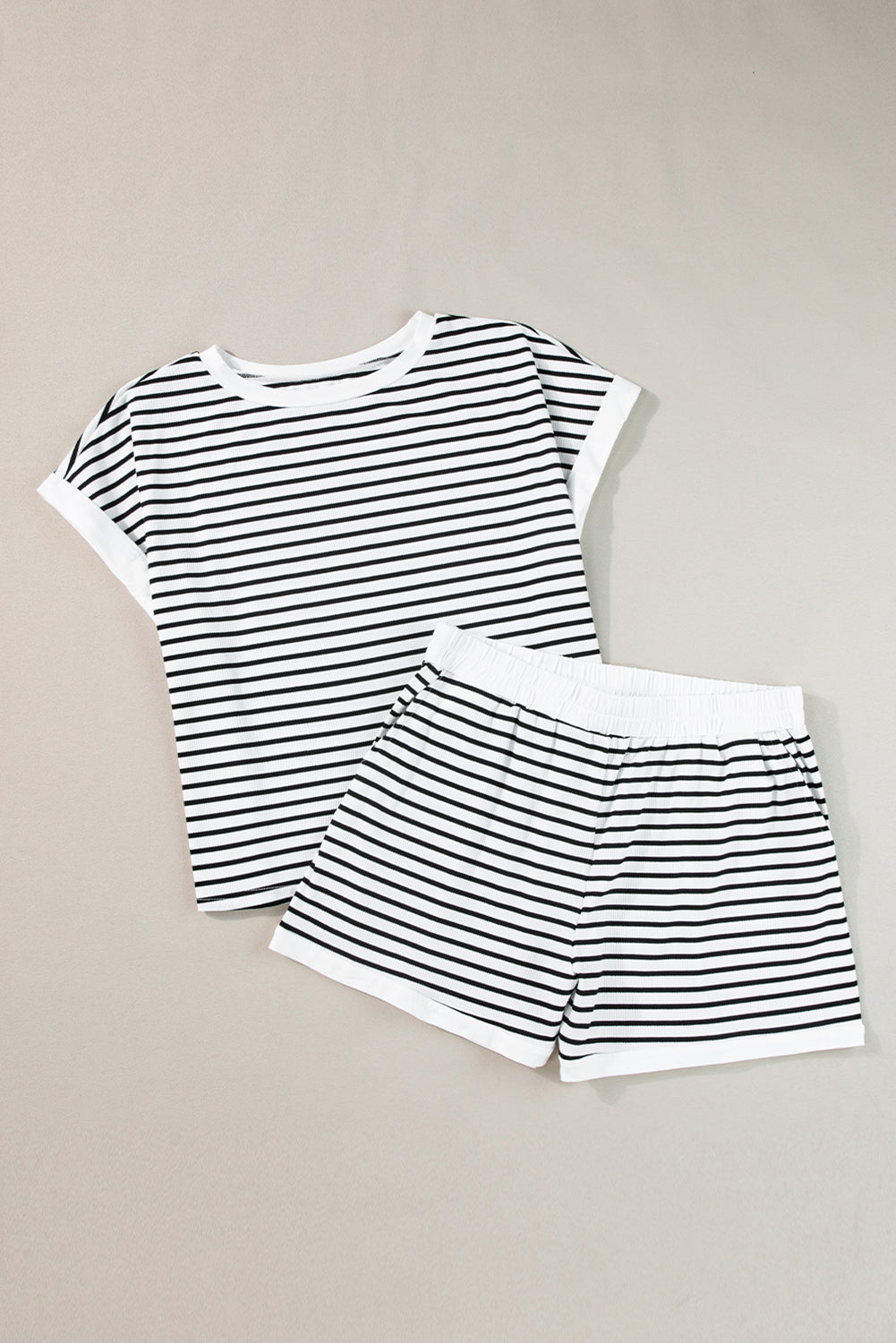 Stripe Contrast Edge Tee & Short Set