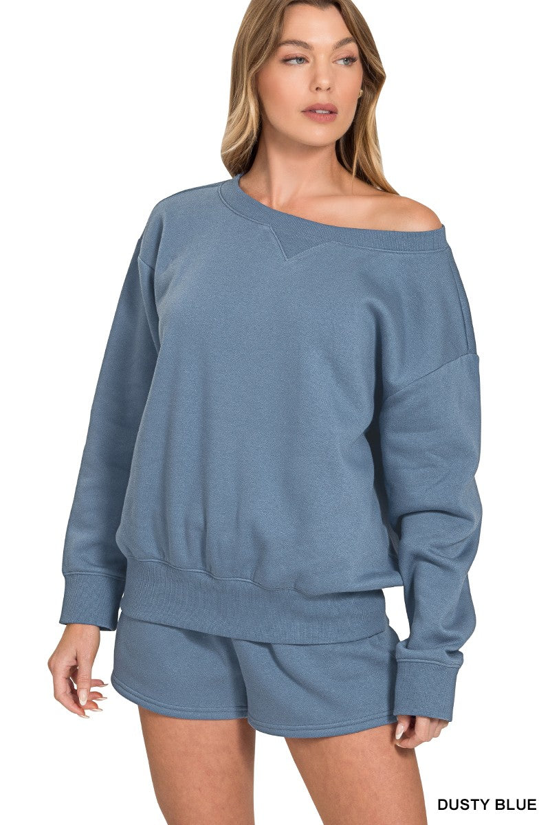 Fleece Boat Neck Sweatshirt and Shorts Set