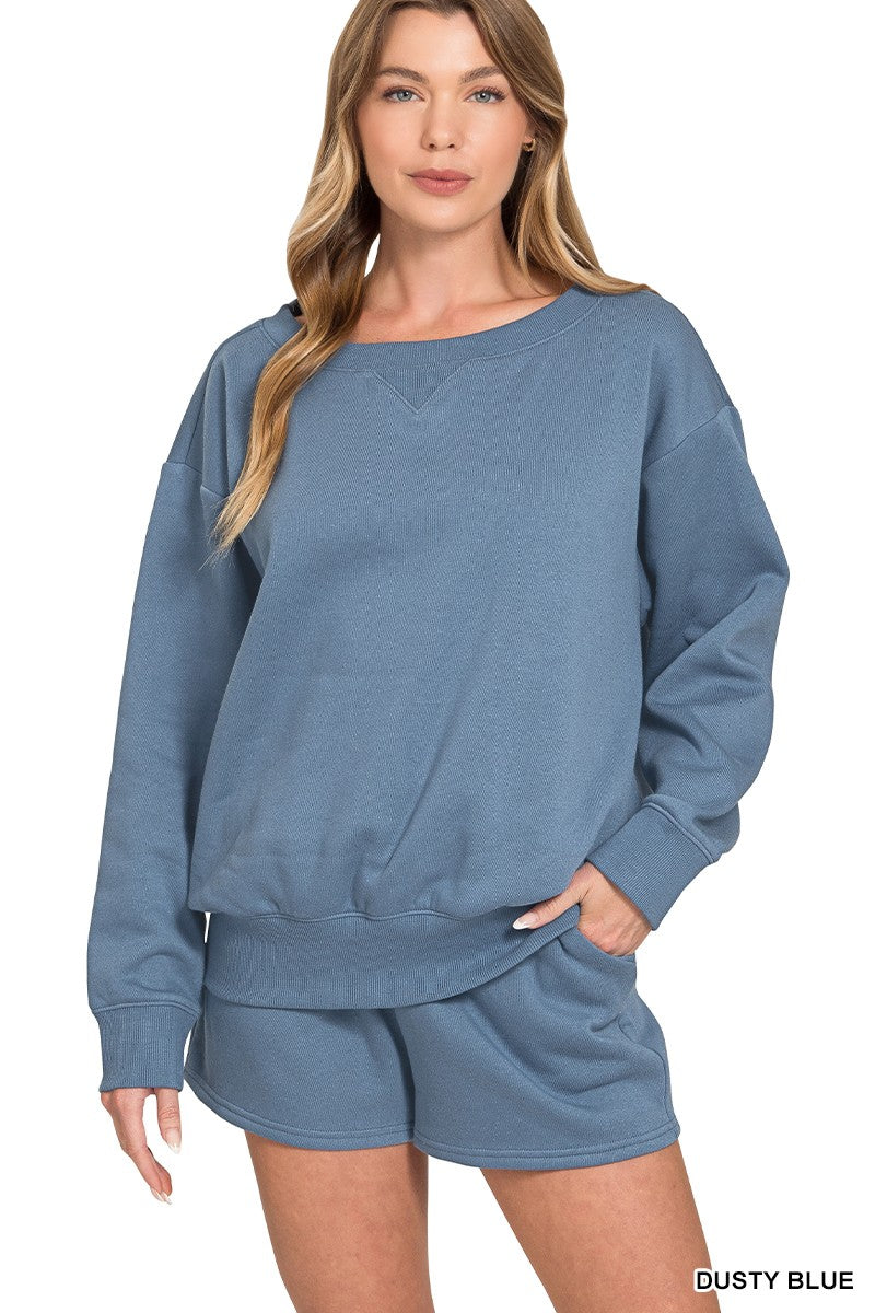 Fleece Boat Neck Sweatshirt and Shorts Set