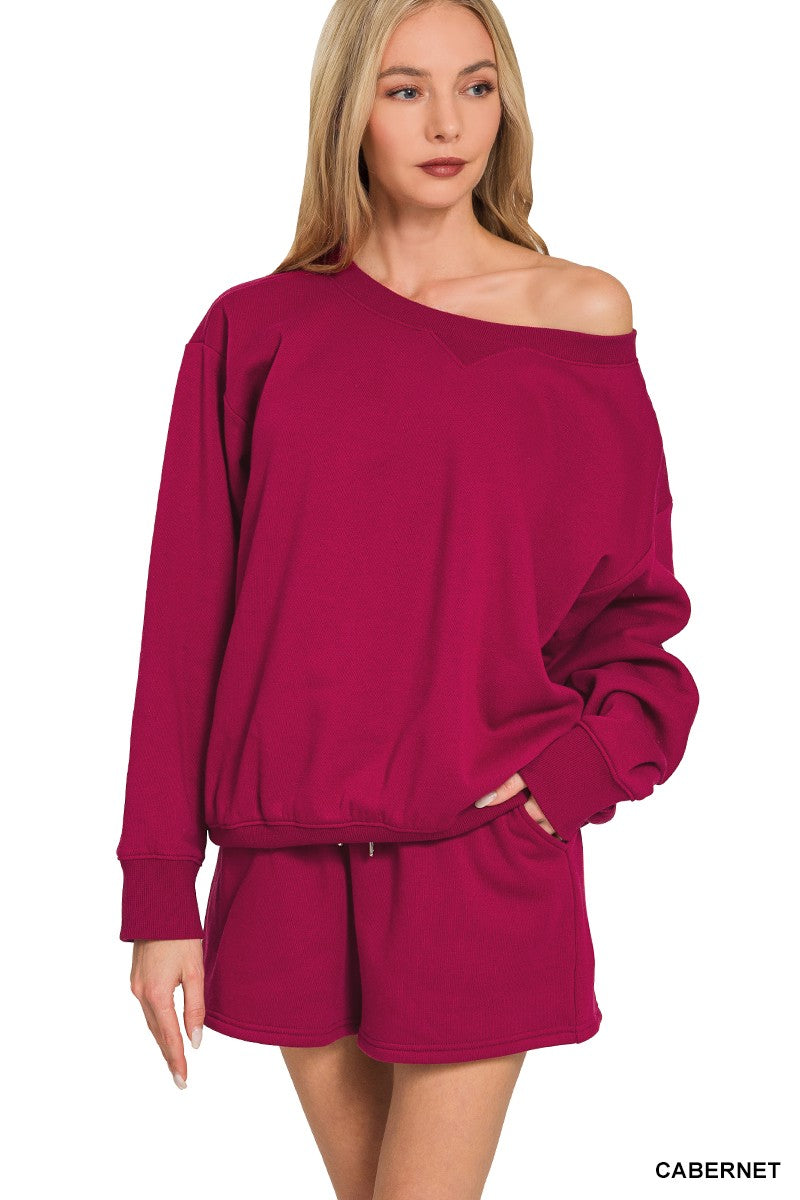 Fleece Boat Neck Sweatshirt and Shorts Set