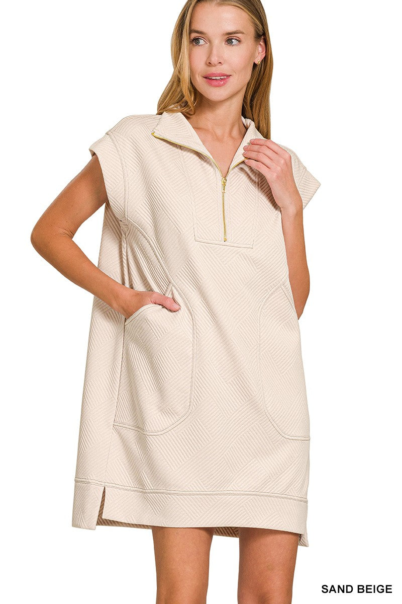 Knit Jacquard Quarter Zip Mini Dress