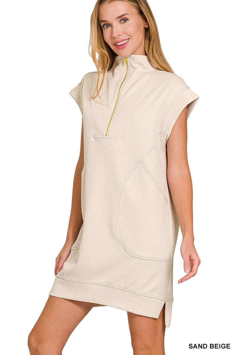 Knit Jacquard Quarter Zip Mini Dress