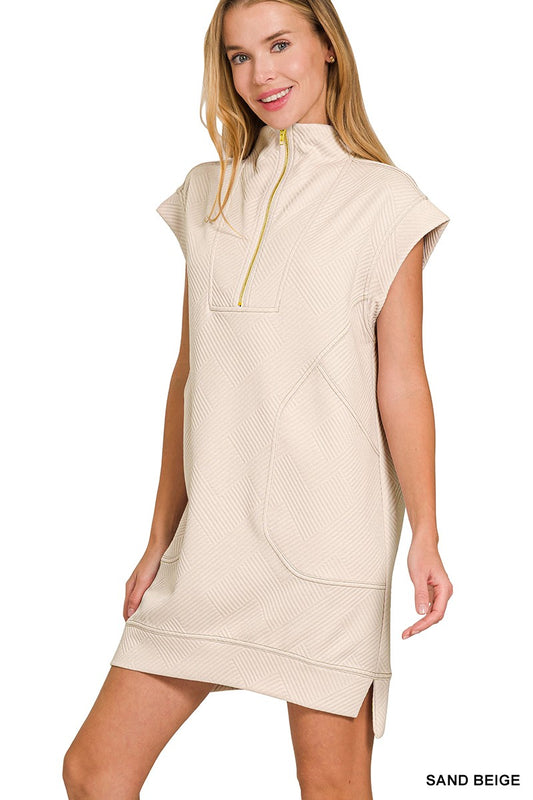 Knit Jacquard Quarter Zip Mini Dress