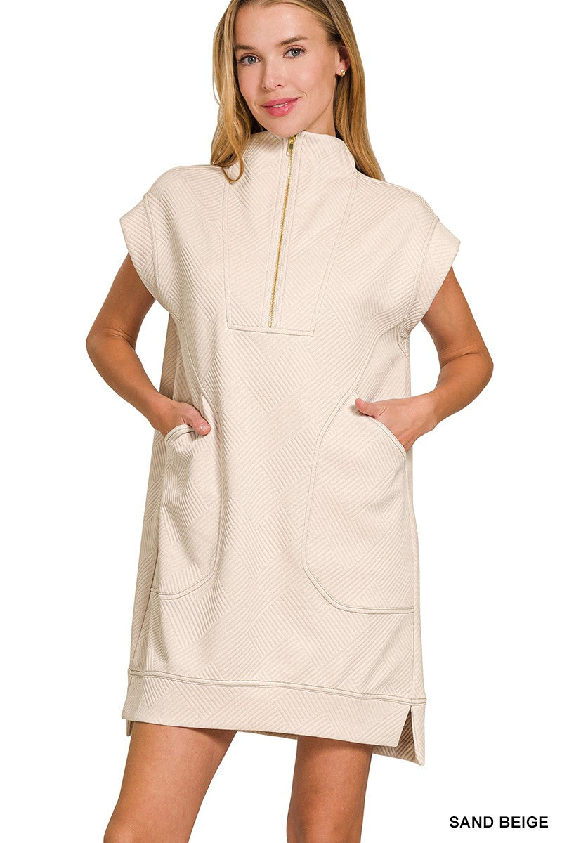 Knit Jacquard Quarter Zip Mini Dress