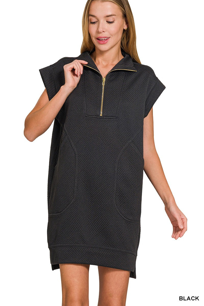 Knit Jacquard Quarter Zip Mini Dress