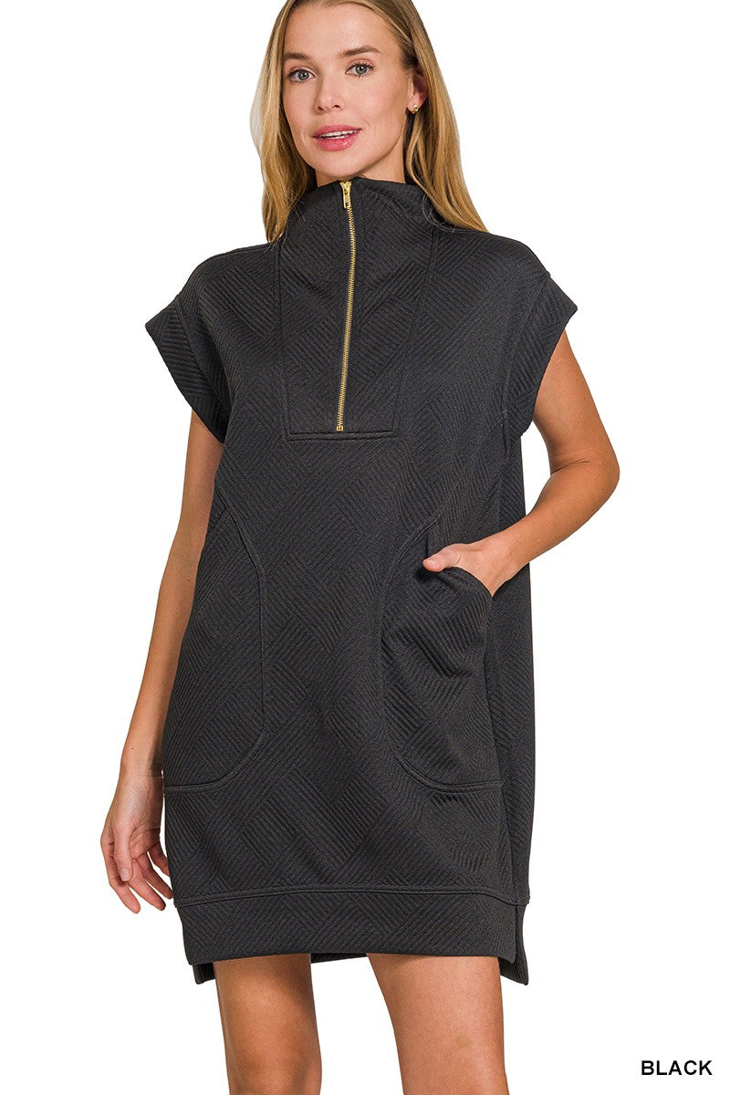 Knit Jacquard Quarter Zip Mini Dress