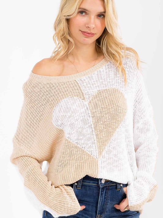 *New* Long Sleeve Colorblock Heart Sweater