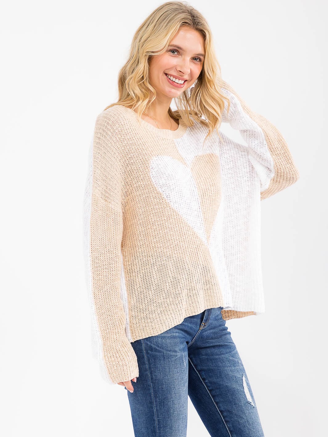 *New* Long Sleeve Colorblock Heart Sweater