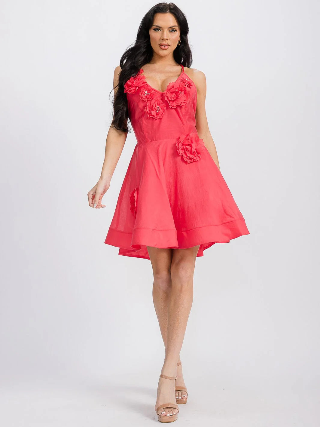 *New* Sleeveless V Neck Open Back Floral Mini Dress