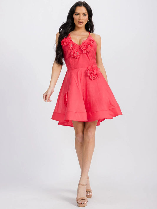 *New* Sleeveless V Neck Open Back Floral Mini Dress