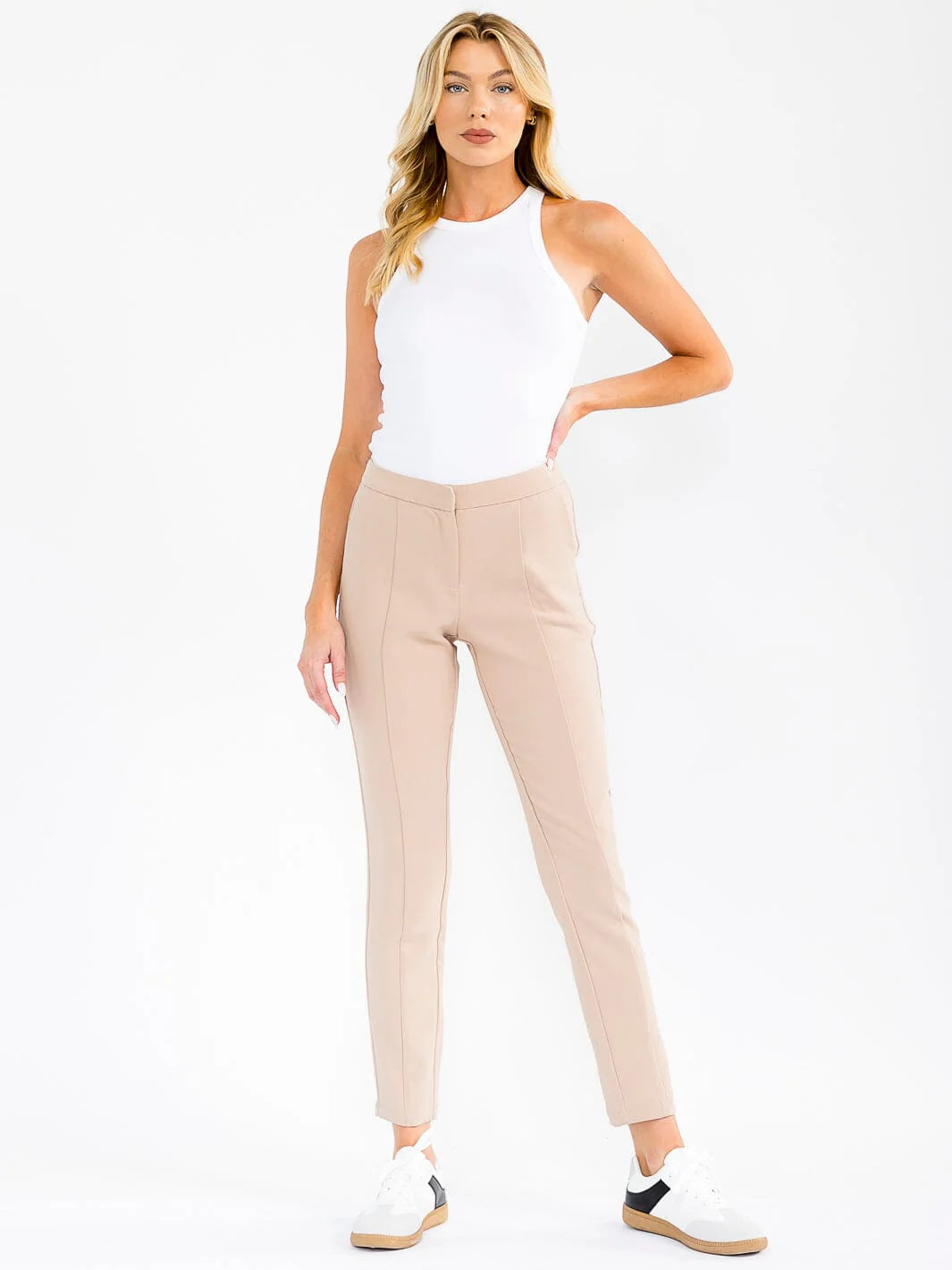 Button Front Closure Skinny Leg Pant