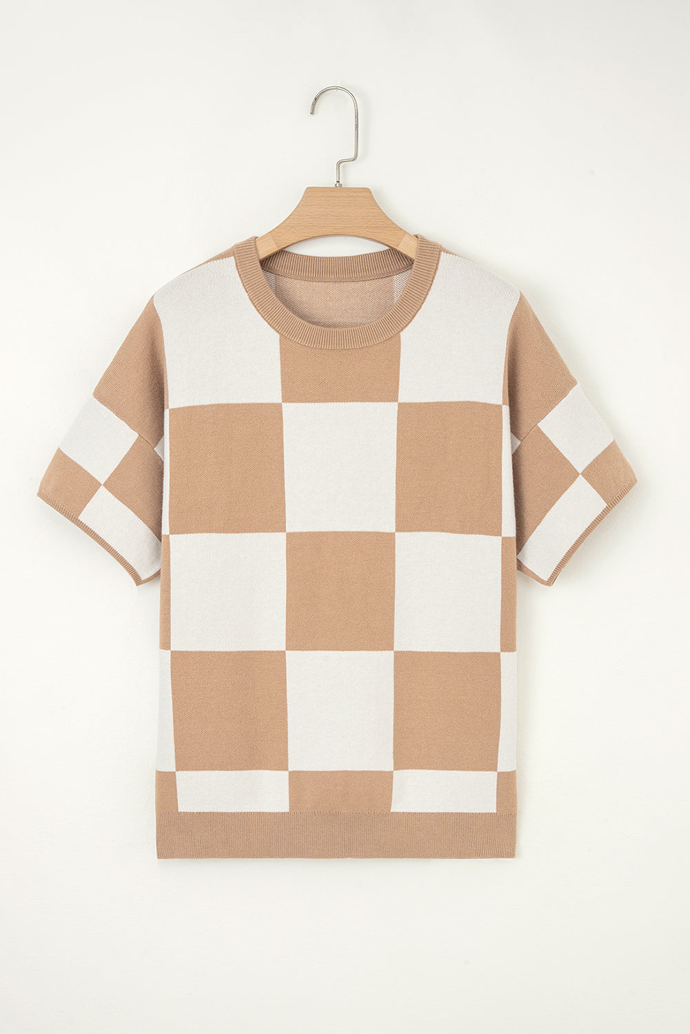 Checkered Pattern Half Sleeve Sweater