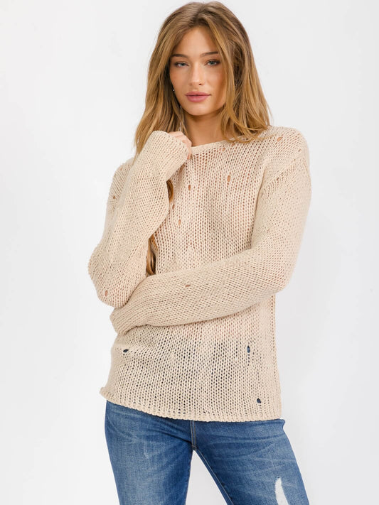 Long Sleeve Distressed Pullover Sweater