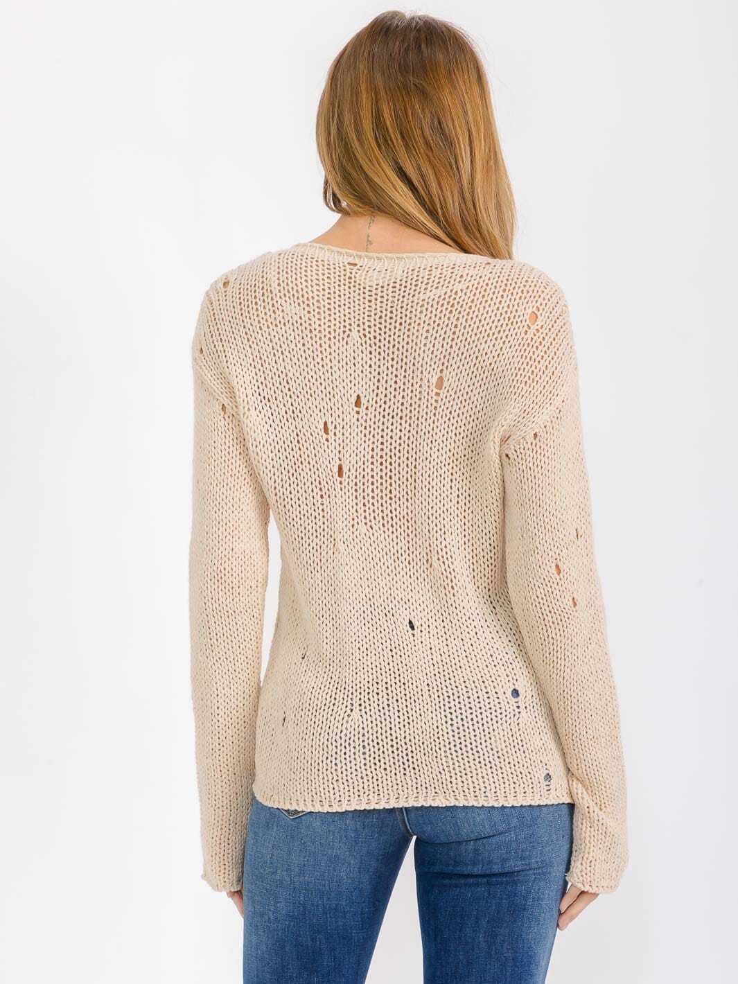 Long Sleeve Distressed Pullover Sweater