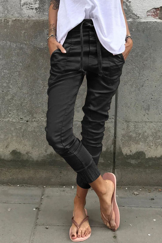High Waist Drawstring Skinny Joggers