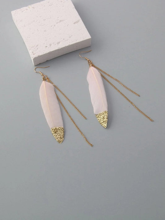 Glitter Feather and Chain Link Earrings