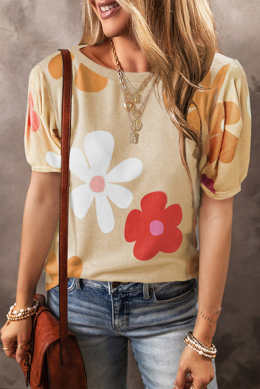Flower Print Bubble Sleeve Top
