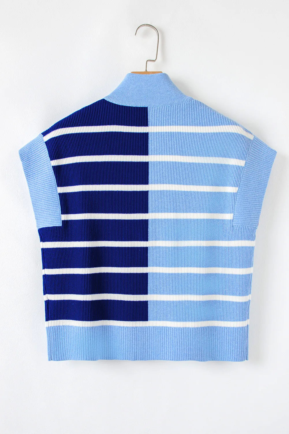 Stripe Colorblock Short Sleeve Quarter Zip Sweater