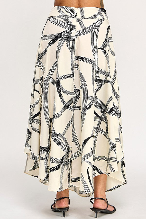 Multi Printed Tie Front Slit Midi Skirt