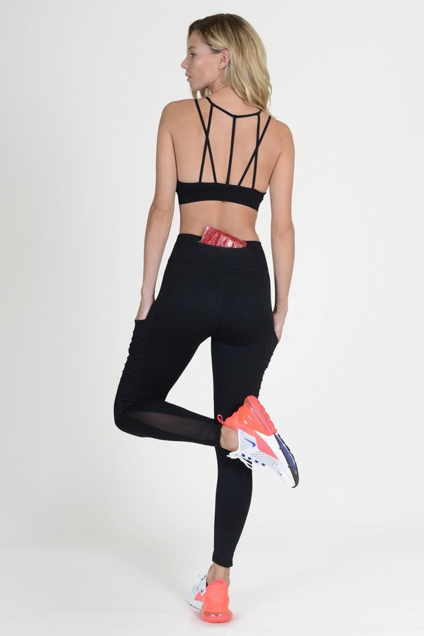 High Waist Mesh Leggings with Moto Pockets