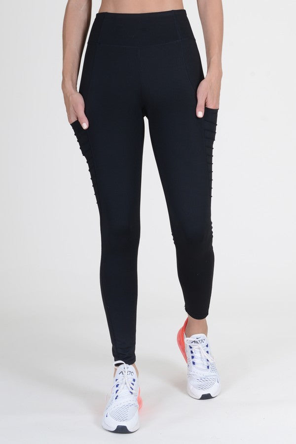 High Waist Mesh Leggings with Moto Pockets