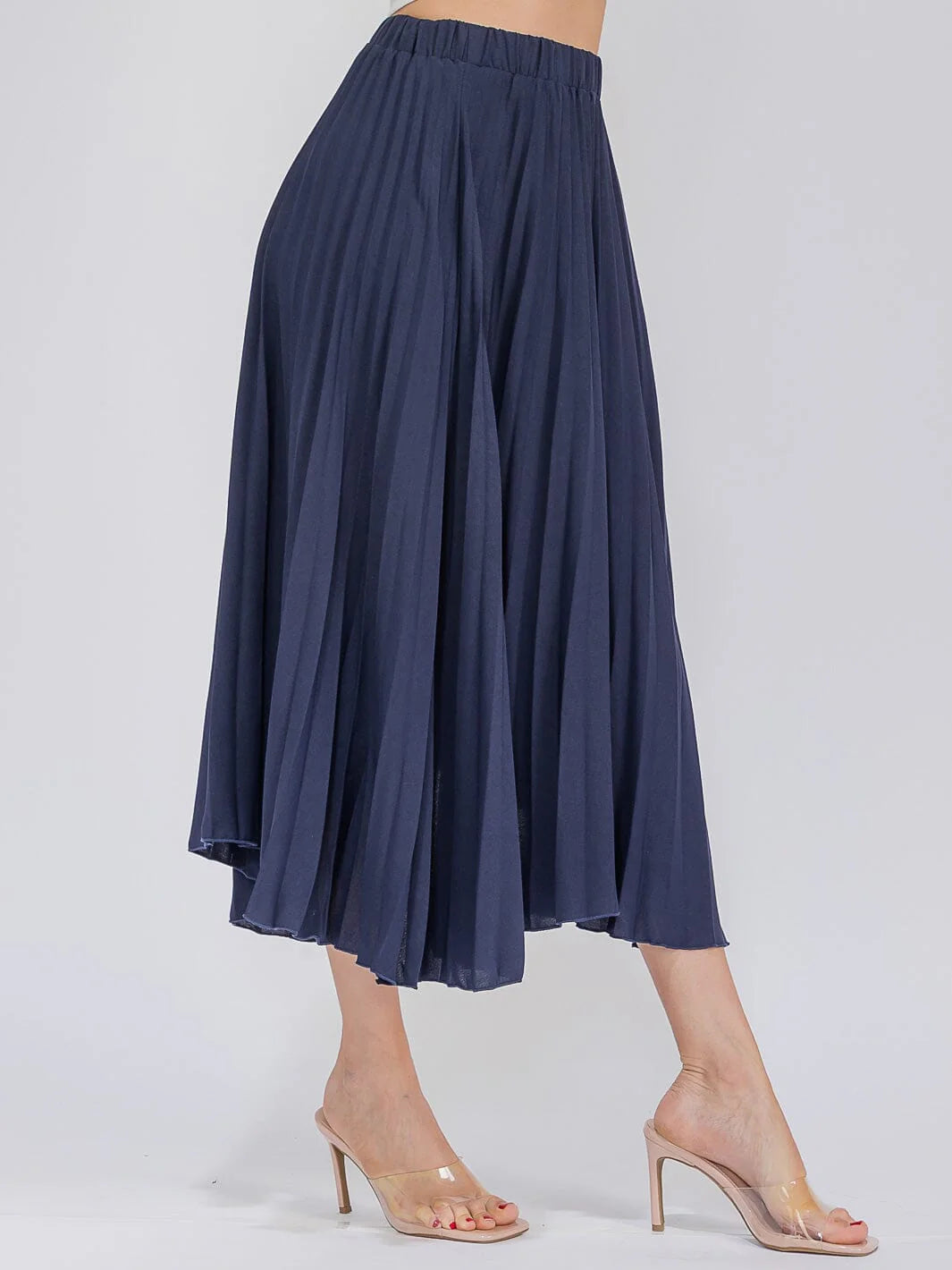 Elastic Waist Hi-Low Pleated Skirt