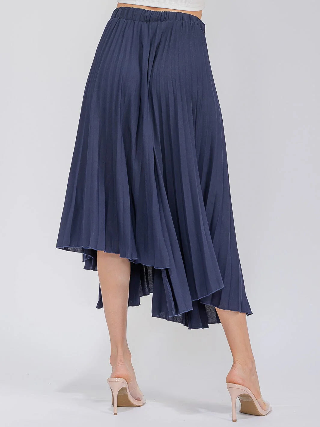 Elastic Waist Hi-Low Pleated Skirt