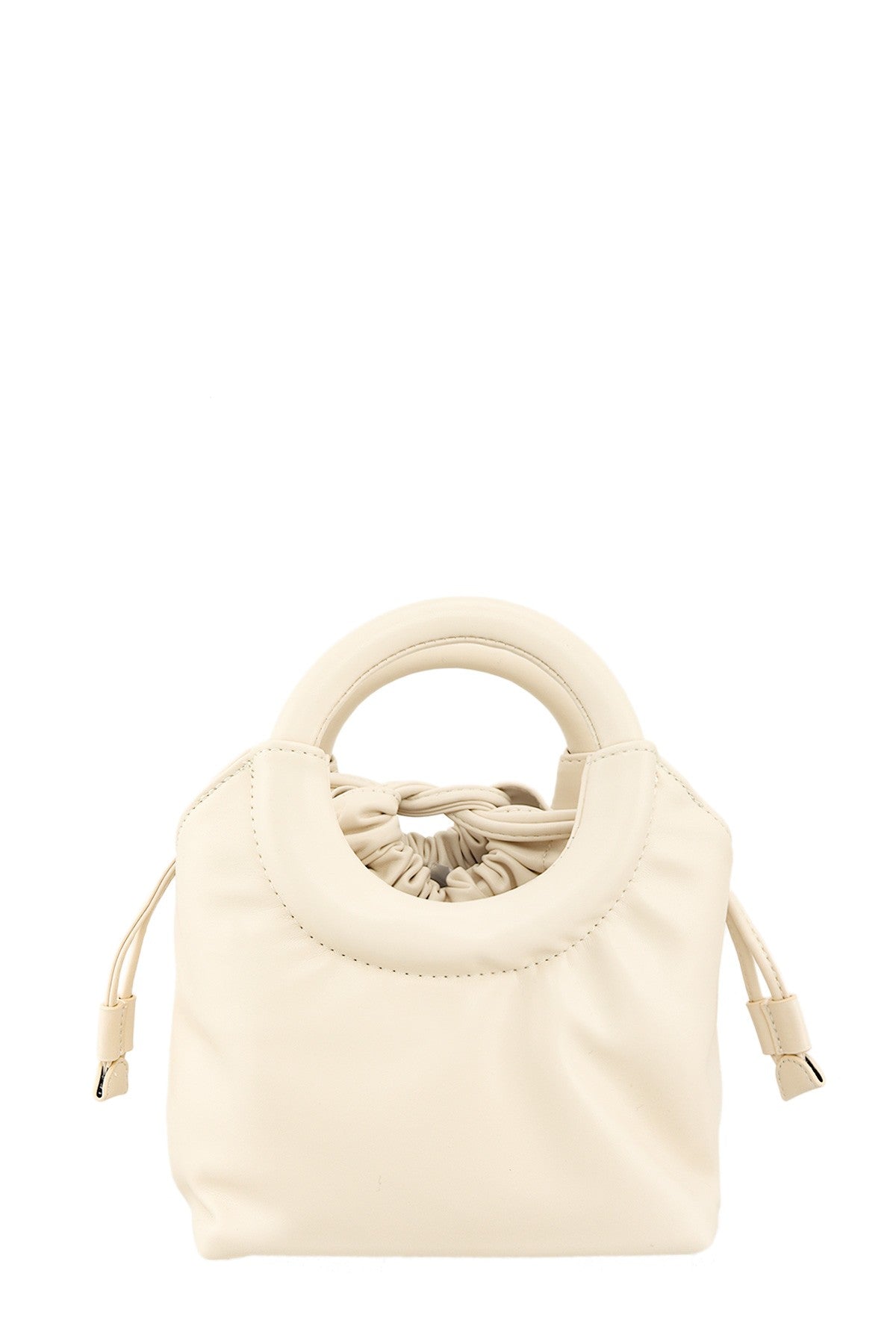 Pocket Round Handle Faux Leather Handbag