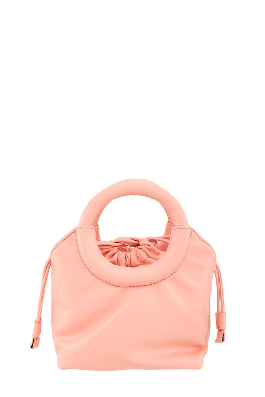 Pocket Round Handle Faux Leather Handbag