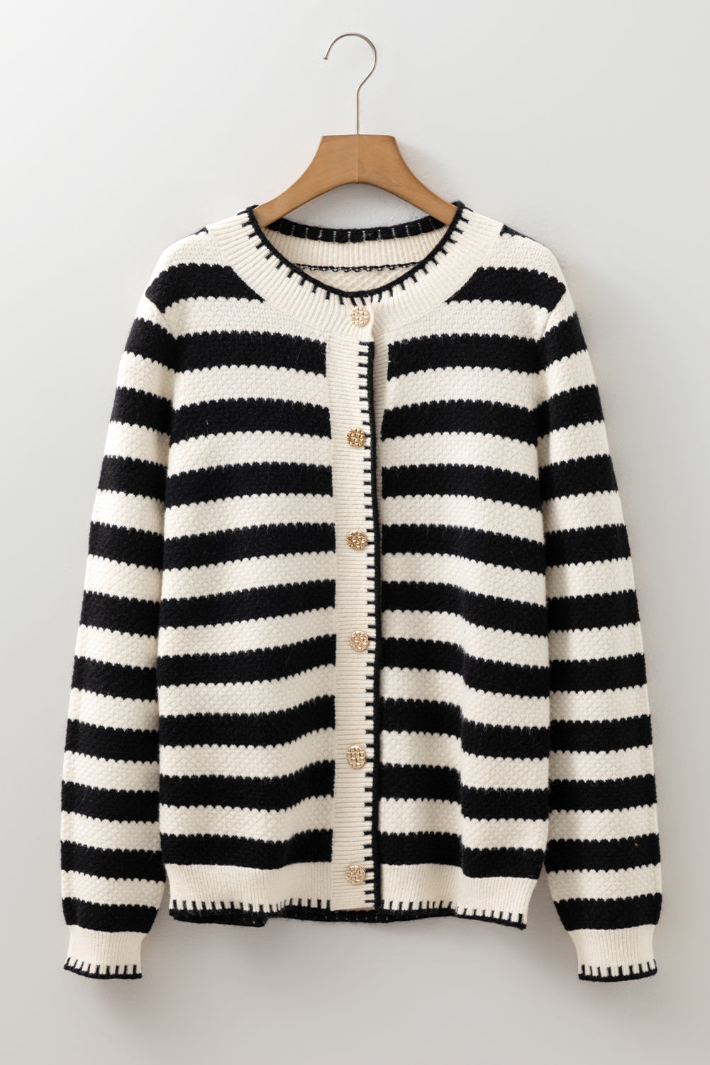 Stripe Chic Golden Button Cardigan Sweater