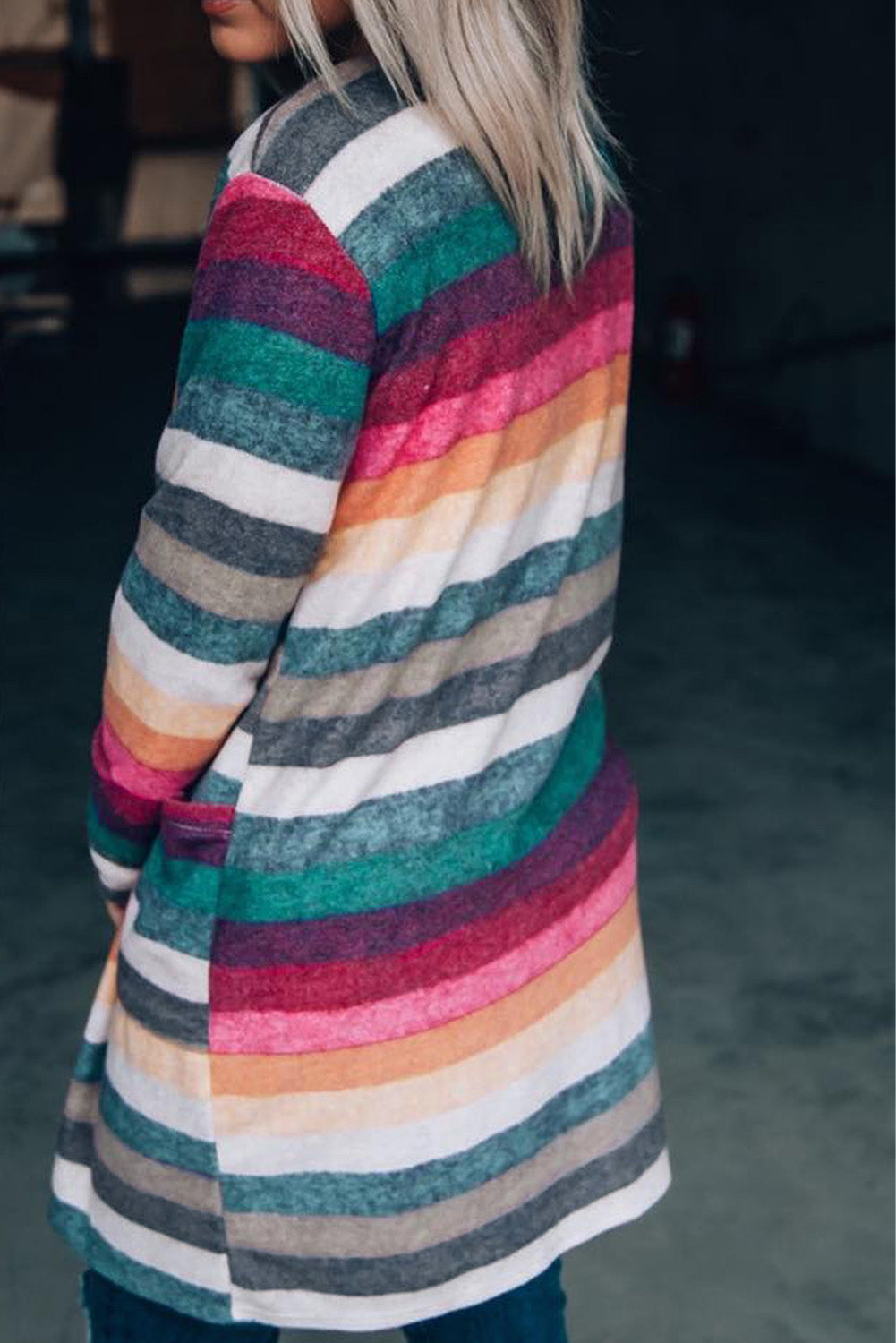 Long Sleeve Long Line Striped Cardigan