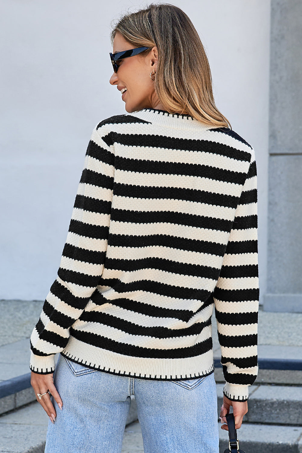 Stripe Chic Golden Button Cardigan Sweater