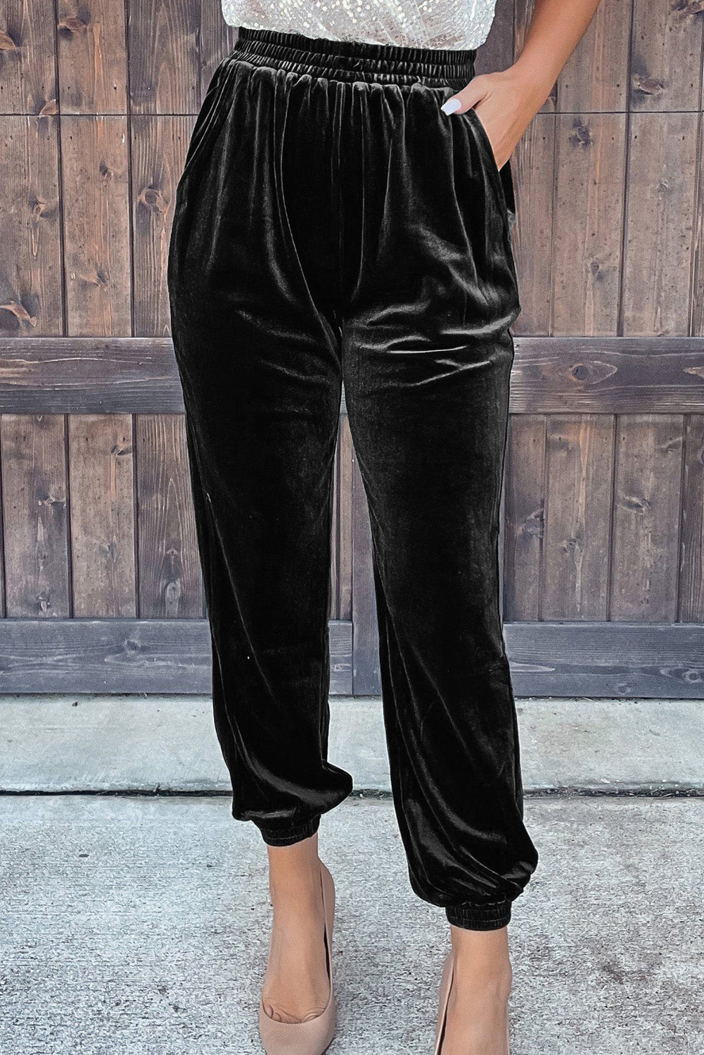 Elastic Waist Velvet Joggers