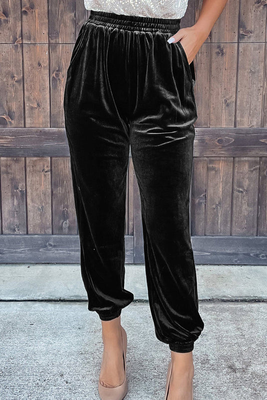 Elastic Waist Velvet Joggers