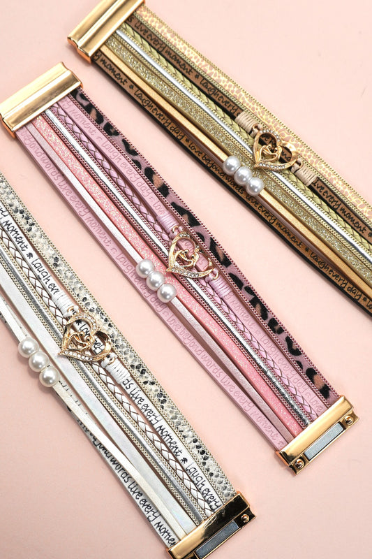 Magnetic Buckle Heart Shaped Word Print Bracelet